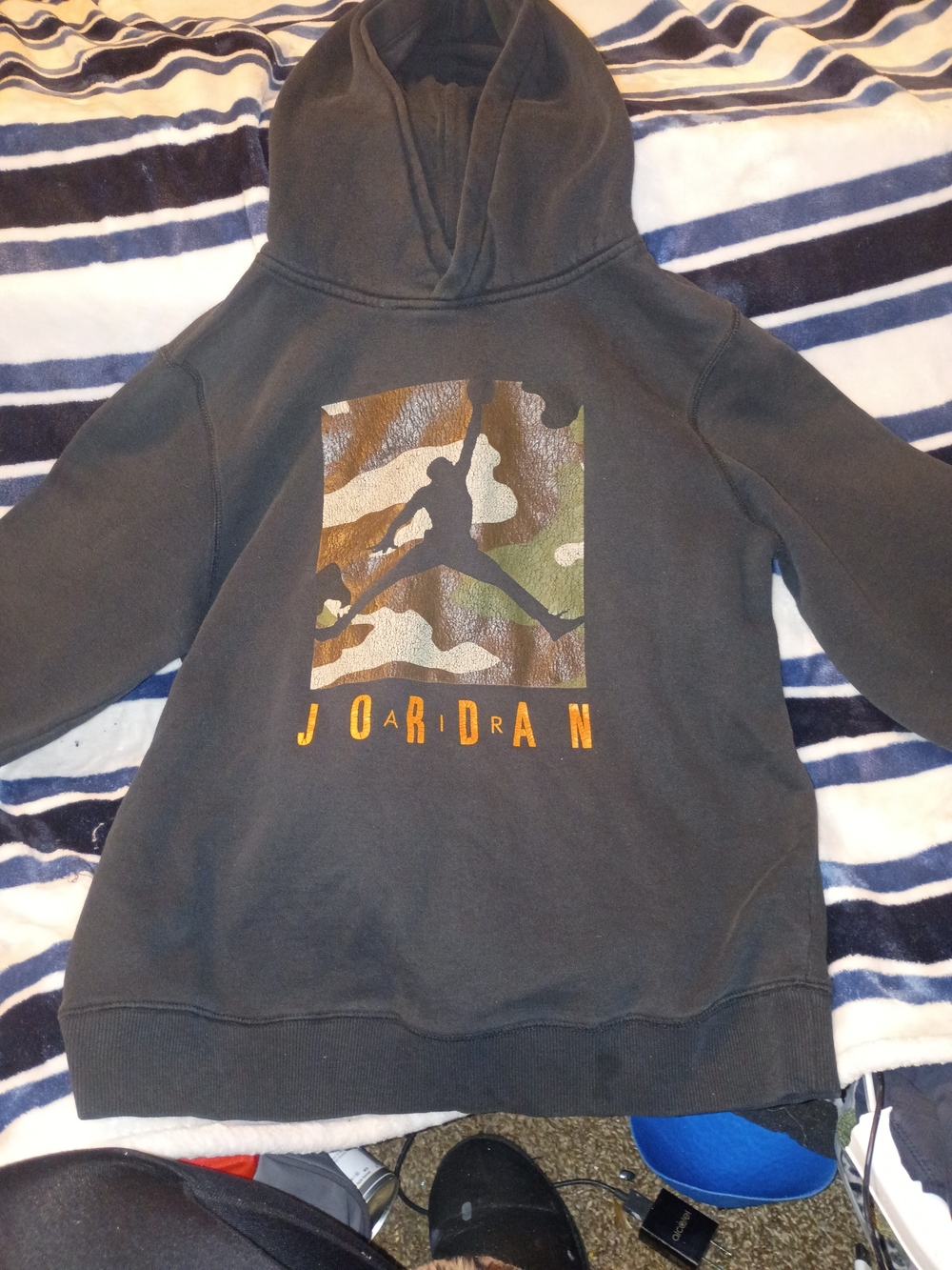 Jordan Kids Black Hoodie with Camo Jumpman and Orange Logo